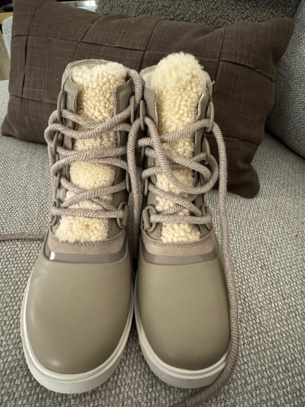 Sorel Waterproof Taupe Winter Boots with Cream Sherpa Lining
